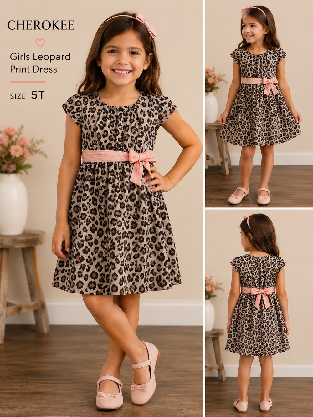CHEROKEE girls casual fashion chic leopard print dress /size 5T